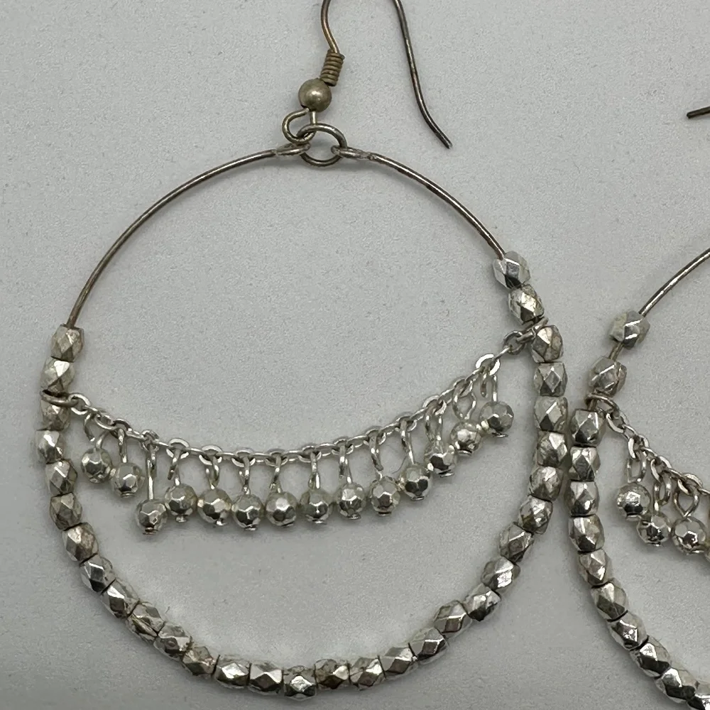 Silver Beaded Hoop Earrings